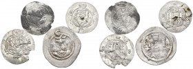 IMPERIO SASANIDA. Conjunto de 4 monedas de plata, de las cuales 3 Hemidracmas y 1 Dracma (partido) de diferentes reyes sasanidas, cecas y años. A EXAM...