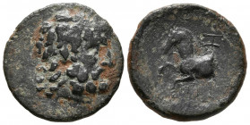 PISIDIA, Termessos. Ae20. (Ae. 4,21g/20mm). Siglo I a.C. (SNG von Aulock 5331). Anv: Cabeza de Zeus a derecha. Rev: Caballo a izquierda, encima H, deb...