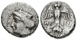 PONTOS, Amisos. Dracma. (Ar. 5,45g/18mm). 435-370 a.C. (HGC 7, 229). Anv: Cabeza de Hera con diadema a izquierda. Rev: Búho de frente sobre escudo, en...