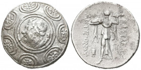 REYES DE MACEDONIA, Antigonos Gonatas. Tetradracma. (Ar. 16,65g/31mm). 277-239 a.C. (Seaby 6783; SNG Copenhagen 1199). Anv: Cabeza de Pan a izquierda ...