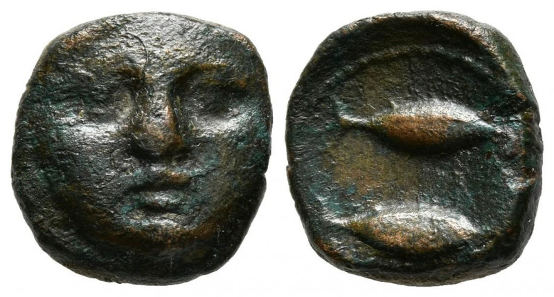 GADES (Cádiz). 1/2 Calco. (Ae. 2,01g/12mm). 200-100 a.C. (FAB-1333). Anv: Cabeza...