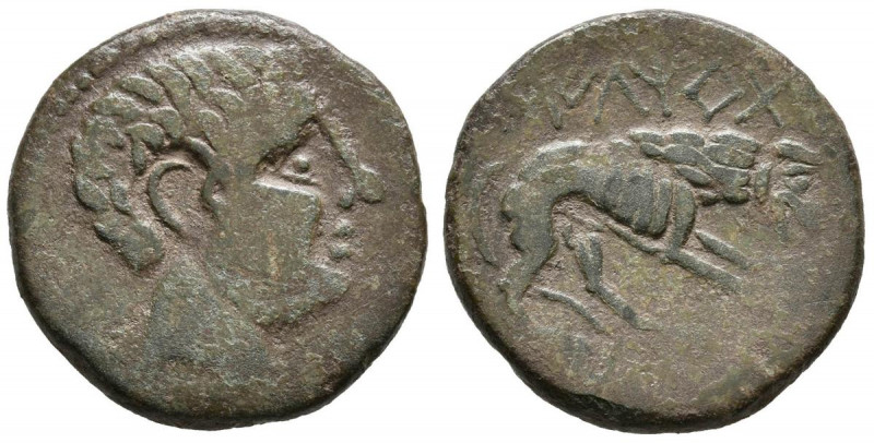ILTIRTA (Lérida). As. (Ae. 6,92g/22mm). 200-20 a.C. (FAB-1476). Anv: Cabeza masc...
