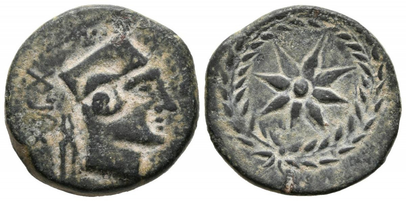 MALACA (Málaga). Semis. (Ae. 6,91g/22mm). 200-20 a.C. (FAB-1733). Anv: Cabeza de...