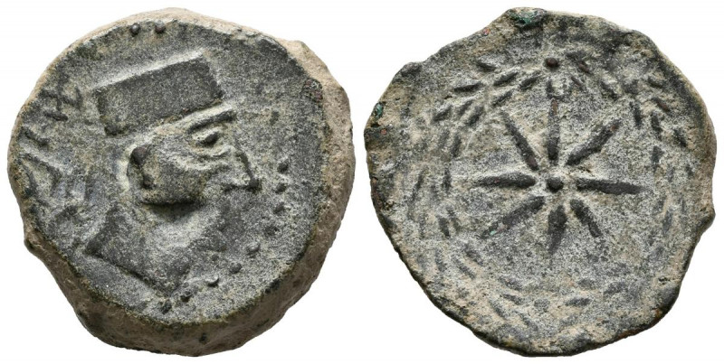 MALACA (Málaga). Semis. (Ae. 8,03g/24mm). 200-20 a.C. (FAB-1733). Anv: Cabeza de...