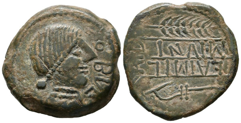 OBULCO (Porcuna, Jaén). As. (Ae. 13,64g/29mm). 220-20 a.C. (FAB-1807). Anv: Cabe...