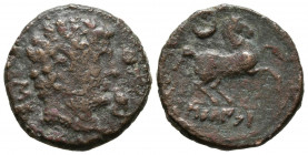 SECAISA (Segeda, Zaragoza). Semis. (Ae. 3,64g/18mm). 120-20 a.C. (FAB-2147). Anv: Cabeza masculina a derecha, detrás letras ibéricas SE, delante letra...