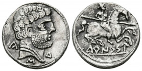 TURIASO (Tarazona, Zaragoza). Denario. (Ar. 3,35g/18mm). 120-20 a.C. (FAB-2412). Anv: Cabeza masculina barbada a derecha, detrás letra: CA, debajo: S ...