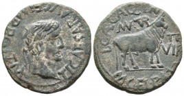 TURIASO (Tarazona, Zaragoza). As. (Ae. 12,16g/28mm). 14-36 d.C. (FAB-2454). Anv: Cabeza laureada de Tiberio a derecha, alrededor leyenda: TI CAESAR AV...