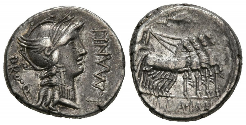 GENS MANLIA. Denario. (Ar. 4,03g/17mm). 82 a.C. Acuñación Oriental. (FFC 843; Cr...