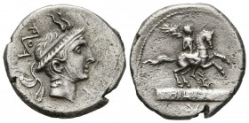 GENS MARCIA. Denario. (Ar. 3,73g/19mm). 113-112 a.C. Italia Central. (FFC 852; Crawford 293/1). Anv: Cabeza de Filipo V de Macedonia a derecha, delant...
