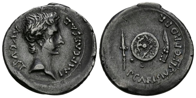 AUGUSTO. Denario. (Ar. 3,74g/21mm). 25-23 a.C. Emérita Augusta. (RIC 2a). Anv: C...