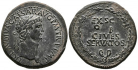 CLAUDIO I. Sestercio. (Ae. 25,52g/37mm). 41-54 d.C. Roma. (RIC 96). Anv: Cabeza laureada de Claudio I a derecha, alrededor leyenda: TI CLAVDIVS CAESAR...