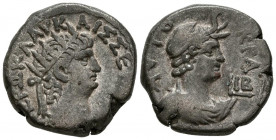 NERON. Tetradracma. (Ar. 11,75g/24mm). 65-66 d.C. Alejandría. (RPC 2589). Anv: Cabeza radiada de Nerón a derecha, alrededor leyenda griega. Rev: Busto...