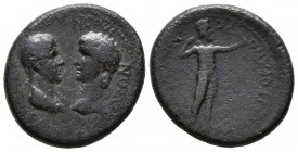 NERON con AGRIPINA. Ae20. (Ae. 4,43g/20mm). 54-68 d.C. Phrygia. (RPC 3107). Anv: Bustos de Nerón y Agripina enfrentados, alrededor leyenda griega. Rev...