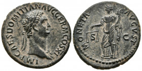 DOMICIANO. As. (Ae. 10,40g/28mm). 85 d.C. Roma. (RIC 303). Anv: Busto laureado de Domiciano a derecha, alrededor leyenda: IMP DOMITIAN AVG GER M COS X...