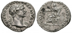 TRAJANO. Denario. (Ar. 3,50g/20mm). 103-111 d.C. Roma. (RIC 119). Anv: Busto laureado con drapeado en hombro izquierdo de Trajano a derecha, alrededor...