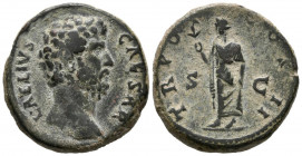 AELIO. As. (Ae. 10,54g/26mm). 137 d.C. Roma. (RIC 1067). Anv: Cabeza de Aelio a derecha, alrededor leyenda: L AELIVS CAESAR. Rev: Spes estante a izqui...