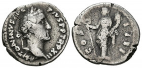 ANTONINO PIO. Denario. (Ar. 2,36g/18mm). 150-151 d.C. Roma. (RIC 193). Anv: Cabeza laureada de Antonino Pío a derecha, alrededor leyenda: ANTONINVS AV...