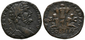 SEPTIMIO SEVERO. Sestercio. (Ae. 16,88g/29mm). 195 d.C. Roma. (RIC 690a). MBC. Campos rebajados.