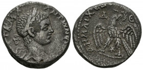 HELIOGABALO. Tetradracma. (Ar. 14,67g/25mm). 219 d.C. Antioch. (McAlee 761). Anv: Cabeza laureada de Heliogábalo a derecha, alrededor leyenda. Rev: Ag...