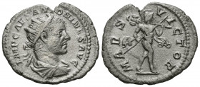HELIOGABALO. Antoniniano. (Ar. 3,43g/24mm). 218-219 d.C. Roma. (RIC 122). Anv: Busto radiado, drapeado y con coraza de Heliogábalo a derecha, alrededo...