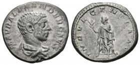 ALEJANDRO SEVERO. Denario. (Ar. 3,62g/19mm). 221 d.C. Roma. (RIC 2). Anv: Busto drapeado de Alejandro Severo a derecha, alrededor leyenda: M AVR ALEXA...