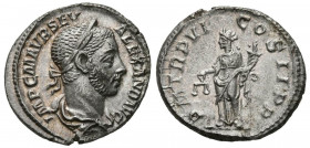 ALEJANDRO SEVERO. Denario. (Ar. 3,53g/19mm). 227 d.C. Roma. (RIC 64). Anv: Busto laureado y drapeado de Alejandro Severo a derecha, alrededor leyenda:...