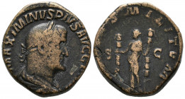 MAXIMINO I. Sestercio. (Ae. 20,79g/28mm). 236-238 d.C. Roma. (RIC 78). Anv: Busto laureado y drapeado de Maximino I a derecha, alrededor leyenda: MAXI...
