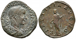 GORDIANO III. Sestercio. (Ae. 17,50g/31mm). 241-244 d.C. Roma. (RIC 300a). Anv: Busto drapeado y laureado de Gordiano III a derecha, alrededor leyenda...