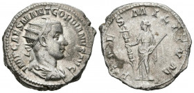 GORDIANO III. Antoniniano. (Ar. 5,57g/23mm). 238-269 d.C. Roma. (RIC 1). Anv: Busto radiado y drapeado de Gordiano III a derecha, alrededor leyenda: I...