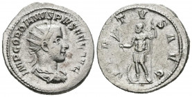 GORDIANO III. Antoniniano. (Ar. 4,49g/23mm). 239 d.C. Roma. (RIC 39). Anv: Busto radiado y drapeado de Gordiano III a derecha, alrededor leyenda: IMP ...