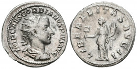 GORDIANO III. Antoniniano. (Ar. 3,96g/22mm). 240-241 d.C. Roma. (RIC 67). Anv: Busto radiado y drapeado de Gordiano III a derecha, alrededor leyenda: ...