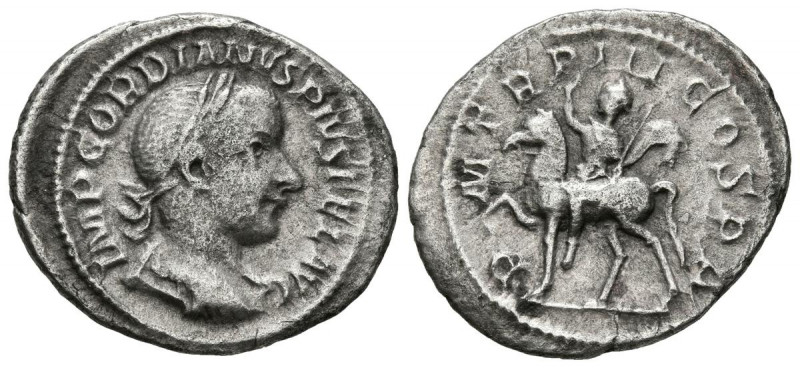 GORDIANO III. Denario. (Ar. 2,61g/22mm). 240 d.C. Roma. (RIC 81). Anv: Busto dia...