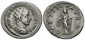 GORDIANO III. Antoniniano. (Ar. 4,75g/24mm). 241-243 d.C. Roma. (RIC 86). Anv: Busto radiado, drapeado y con coraza de Gordiano III a derecha, alreded...