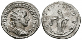 GORDIANO III. Antoniniano. (Ar. 4,57g/22mm). 241-243 d.C. Roma. (RIC 86). Anv: Busto radiado y drapeado de Gordiano III a derecha, arlededor leyenda: ...
