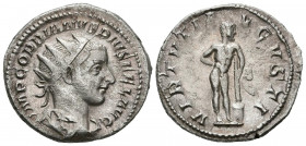 GORDIANO III. Antoniniano. (Ar. 4,41g/22mm). 241-243 d.C. Roma. (RIC 95). Anv: Busto radiado y drapeado de Gordiano III a derecha, alrededor leyenda: ...