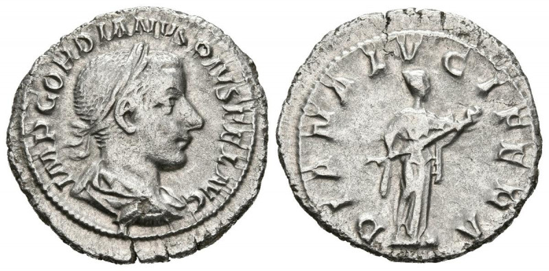 GORDIANO III. Denario. (Ar. 2,60g/20mm). 241 d.C. Roma. (RIC 127). Anv: Busto la...