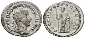 GORDIANO III. Antoniniano. (Ar. 3,64g/23mm). 243-244 d.C. Roma. (RIC 153). Anv: Busto radiado y drapeado de Gordiano III a derecha, alrededor leyenda:...
