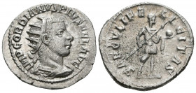 GORDIANO III. Antoniniano. (Ar. 3,70g/23mm). 242-244 d.C. Roma. (RIC 216). Anv: Busto radiado y drapeado de Gordiano III a derecha, alrededor leyenda:...