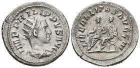 FILIPO II. Antoniniano. (Ar. 4,20g/23mm). 247-249 d.C. Roma. (RIC 230). Anv: Busto radiado y drapeado de Filipo II a derecha, alrededor leyenda: IMP P...