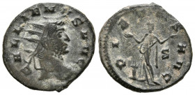 GALIENO. Antoniniano. (Ae. 3,10g/20mm). 265 d.C. Mediolanum. (RIC 507). Anv: Cabeza radiada de Galieno a derecha, alrededor leyenda: GALLIENVS AVG. Re...