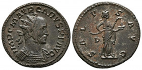 CARO. Antoniniano. (Ae. 3,69g/22mm). 282 d.C. Lugdunum. (RIC no cita). Anv: Busto radiado y drapeado de Caro a derecha, alrededor leyenda: IMP C M AVR...