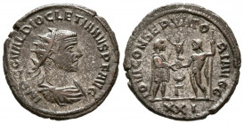 DIOCLECIANO. Antoniniano. (Ae. 3,52g/20mm). 285-293 d.C. Cícico. (RIC 323). Anv: Busto radiado, drapeado y con coraza de Diocleciano a derecha, alrede...