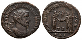 MAXIMIANO HERCULEO. Antoniniano. (Ae. 3,75g/21mm). 286-290 d.C. Trípoli. (RIC 626). Anv: Busto radiado y con coraza de Maximiano Herculeo, alrededor l...