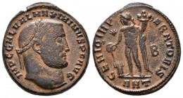 MAXIMINO II. Follis. (Ae. 7.20g/23mm). 305-311 d.C. Antioquía. (RIC 147c). Anv: Cabeza laureada de Maximino II a derecha, alrededor leyenda: IMP C GAL...