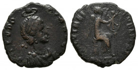 AELIA EUDOXIA. Ae16. (Ae. 2,19g/16mm). 401-403 d.C. Antioquía. (RIC 104). Anv: Busto diademado y drapeado de Aelia Eudoxia a derecha, alrededor leyend...