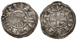 ALFONSO I (1109-1126). Dinero. (Ve. 0,84g/18mm). Toledo. (FAB-23.1). Anv: Cabeza de Alfonso I a izquierda, alrededor leyenda: ANFVS REX. Rev: Cruz pat...