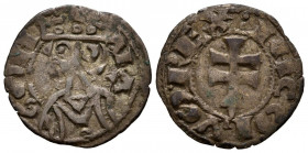 JAIME I (1213-1276). Dinero (Ve. 1,00g/19mm). S/D. Barcelona (Cru.V.S. 318). Anv: Efigie coronada a izquierda, alrededor leyenda: ARA GON. Rev: Cruz p...