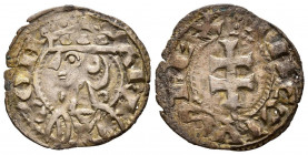 JAIME I (1213-1276). Dinero (Ve. 0,70g/19mm). S/D. Barcelona (Cru.V.S. 318). Anv: Efigie coronada a izquierda, alrededo leyenda: ARA GON. Rev: Cruz pa...