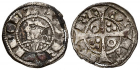 JAUME II (1291-1327). Dinero (Ve. 0,90g/18mm). S/D. Barcelona (Cru.V.S. 340). Anv: Efigie a izquierda, corona con tres puntas, alrededor leyenda: BARQ...